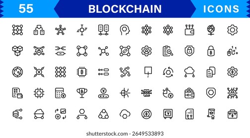 Blockchain Icon Set Apresentando Criptomoeda, Razão, Segurança, Tokens e Contratos Inteligentes em um design de vetor limpo, profissional e otimizado para SEO