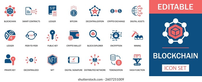 Blockchain Icon Set
Featuring blockchain, smart contracts, Bitcoin,  crypto wallet,  NFT, and more. Perfect for websites, apps, and fintech infographics. Professional, versatile, and  editable.