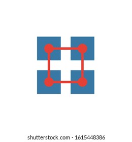 Blockchain icon set. Four elements in diferent styles from crypto currency icons collection. Creative blockchain icons filled, outline, colored and flat symbols.
