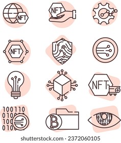 Blockchain icon set, illustration or icon, vector on white background.