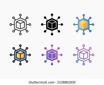 Blockchain icon set with line, outline, flat, filled, glyph, color, gradient. Editable stroke and pixel perfect. Can be used for digital product, presentation, print design and more.