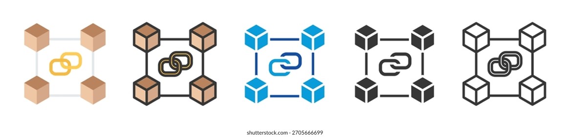ícone blockchain definir coleção multi estilo vários