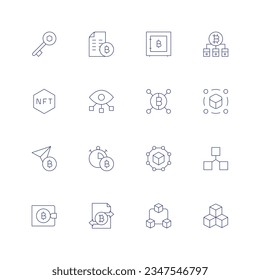 Blockchain icon set. Thin line icon. Editable stroke. Containing key, seed phrase, safe, bitcoin, nft, vision, blockchain, send, timer, wallet, transaction.