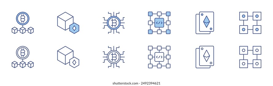 Blockchain icon set in two styles, Duotone and Thin Line style. Editable stroke. blockchain, Blockchain, cards, block, digital currency.