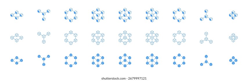 Conjunto de ícones de cadeia de blocos. Vetor EPS 10