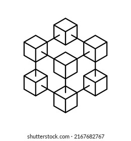 Blockchain Icon. Blockchain Structure. Block Chain Logo. Cube In Line Style. Crypto Currency Symbol. Crypto Business. Cryptography Data. Network Technology. Vector.