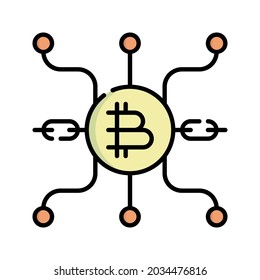 Blockchain Icon Vector Illustration. Flat Outline Cartoon. Cryptocurrency Market Icon Concept Isolated Premium Vector