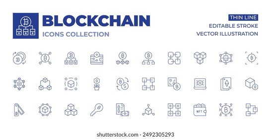 Blockchain icons collection. Thin Line icons, editable stroke. bitcoin, blockchain, qr code, Blockchain, crypto wallet, cryptocurrency, exchange, key, nft, wallet.