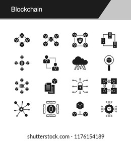 Blockchain icons. Design for presentation, graphic design, mobile application, web design, infographics. Vector illustration.