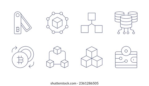 Blockchain icons. editable stroke. Containing crypto wallet, blockchain, server, exchange, wallet.