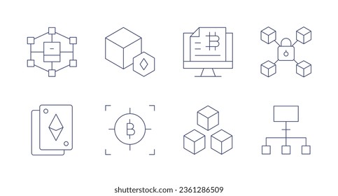 Blockchain icons. editable stroke. Containing blockchain, Blockchain, bitcoin, lock, cards, nodes.