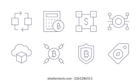 Blockchain icons. editable stroke. Containing blockchain, bitcoin, network, cloud computing, price.