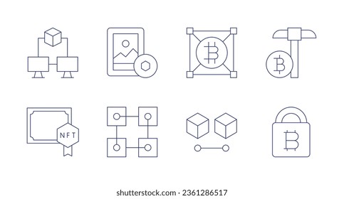 Blockchain icons. editable stroke. Containing blockchain, art, bitcoin, mining, certificate, padlock.