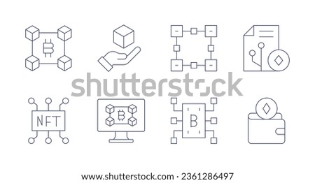 Blockchain icons. editable stroke. Containing cryptocurrency, blockchain, smart contract, nft, wallet.