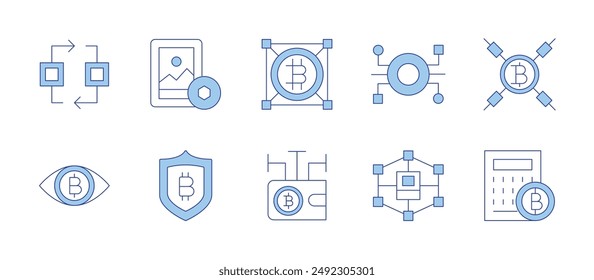 Blockchain icons. Line Duotone style, editable stroke. wallet, eye, blockchain, art, bitcoin, network.