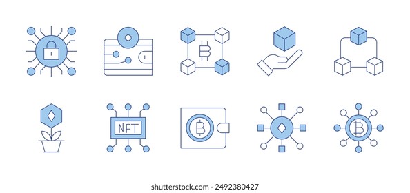 Blockchain icons. Line Duotone style, editable stroke. wallet, nft, blockchain, cryptocurrency, cryptography, connection.