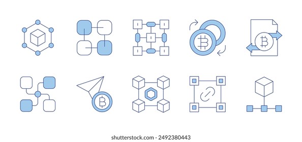 Blockchain icons. Line Duotone style, editable stroke. exchange, blockchain, structure, transaction, send.