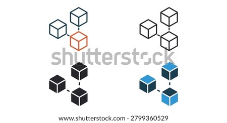 blockchain icons outline and Flat Style,transparent background
