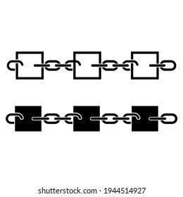 Iconos de la cadena de bloqueo. Registros de cadena de bloqueo representados por bloques conectados con cadenas. Ilustración vectorial