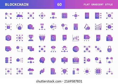 Blockchain icons set flat gradient of vector icons. Can used for digital product, presentation, UI and many more.