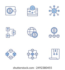 Blockchain icons set. Line Duotone style, editable stroke. wallet, blockchain, smart contracts, world.