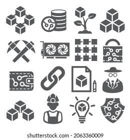 Blockchain icons set on white background