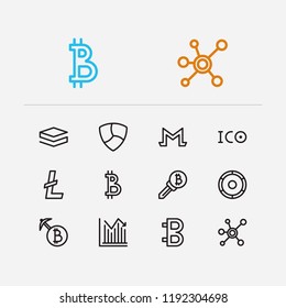 Blockchain icons set. Stock price and blockchain icons with digital money, litecoin and bitcoin. Set of identity for web app logo UI design.