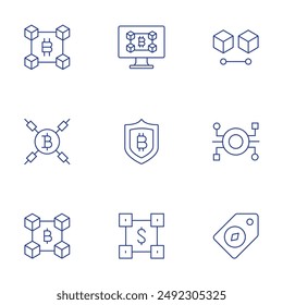 Conjunto de iconos de cadena de bloques. Iconos de línea fina, trazo editable. blockchain, criptomoneda, red, Precio.