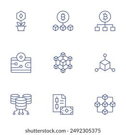 Blockchain icons set. Thin Line icons, editable stroke. Blockchain, bitcoin, blockchain, cryptocurrency, nft, server, wallet.