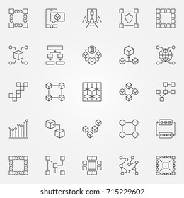 Blockchain Icons Set. Vector Cryptography Block Chain Concept Symbols Or Design Elements In Thin Line Style