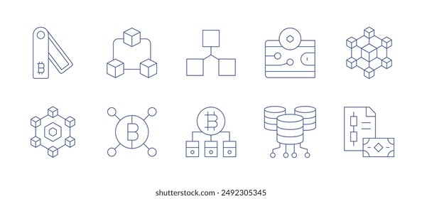 Blockchain icons. Thin Line style, editable stroke. bitcoin, blockchain, crypto wallet, cryptocurrency, server, wallet.