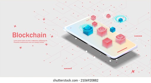Blockchain. Illustration of the concept of blockchain mining Abstract background of digital cryptocurrency. Modern vector illustration.