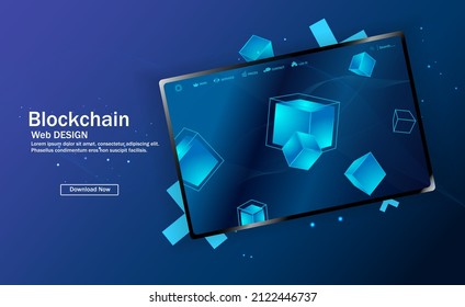 Blockchain. Illustration Of The Concept Of Blockchain Mining Abstract Background Of Digital Cryptocurrency. Modern Vector Illustration.	