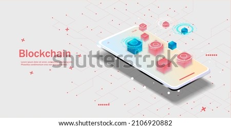 Blockchain. Illustration of the concept of blockchain mining Abstract background of digital cryptocurrency. Modern vector illustration.