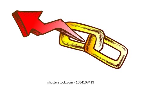Blockchain And Increasing Arrow Monochrome Vector. Blockchain Hyperlink, Financial Technology And Digital Virtual Money. Engraving Layout Designed In Vintage Style Color Illustration