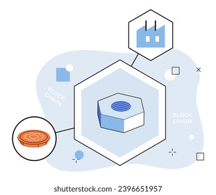 Vektorgrafik der Blockchain-Industrie. Cryptowährung ist heartbeat Echo in Korridoren Blockchain Economy Industrie 4.0 lebt von Synergie zwischen Blockchain und digitaler Innovation