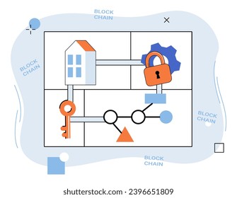 Blockchain industry vector illustration. The internet things IoT and blockchain dance in ballet decentralized finance Banking and finance embrace security blanket blockchain industry concepts