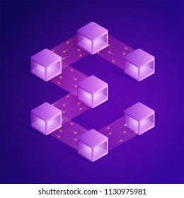 Blockchain isometric composition. Modern concept of digital technology