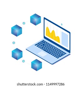 Blockchain Laptop Isometric Blockchain Concept Background Vector Image
