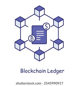 Symbol "Blockchain Ledger" - Kettenglieder, die die dezentrale Aufbewahrung digitaler Datensätze darstellen.