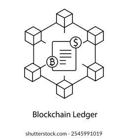 Ícone De Razão De Blockchain - Links De Cadeia Que Representam A Manutenção De Registros Digitais Descentralizados.