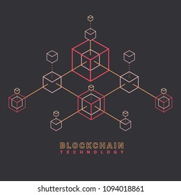 Blockchain line icon logo concept on dark background. Cryptocurrency data sign design. Abstract geometric block chain technology business sign concept vector illustration.