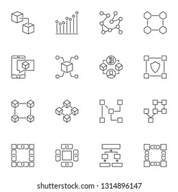 Blockchain linear icons. Set of Block Chain vector concept outline symbols or design elements