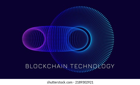 Blockchain Link Sign. 3D Chain Link Grid. Two Torus. Block Chain Crypto Currency. Hyperlink. 3D Wireframe Grid. Modern NFT Tech Art Vector Illustration.  