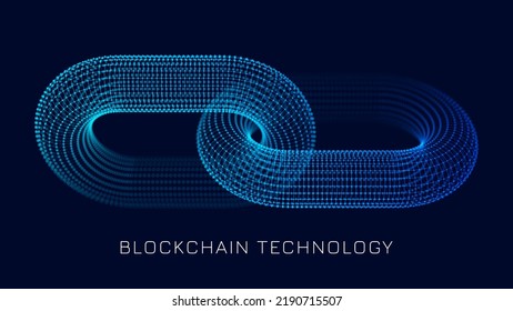 Signo de enlace de cadena de bloqueo. Cuadrícula de enlace de cadena 3D. Dos Torus. Moneda de cifrado de cadena de bloques. Hipervínculo. Cuadrícula de armazón alambre 3D. Ilustración moderna del vector de arte tecnológico de NFT.