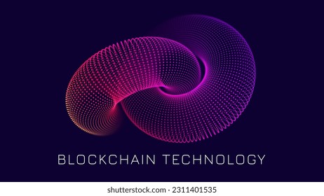 Blockchain Link Sign. 3D Chain Link Grid. Two Torus. Block Chain Crypto Currency. Hyperlink. 3D Wireframe Grid. Modern NFT Tech Art Vector Illustration.