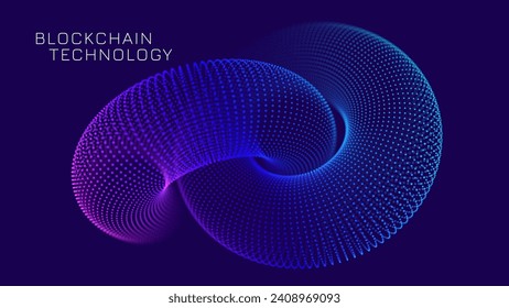 Blockchain Link Sign. 3D Chain Link Grid. Two Torus. Block Chain Crypto Currency. Hyperlink. 3D Wireframe Grid. Modern NFT Tech Art Vector Illustration.