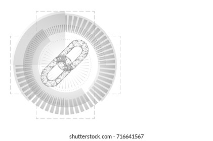 Blockchain link sign low poly design. Internet technology chain icon triangle polygonal hyperlink HUD interface business network concept. White gray isolated wire connected point vector illustration