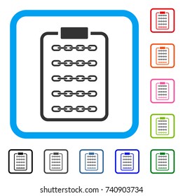 Blockchain List Page icon. Flat grey iconic symbol in a light blue rounded rectangle. Black, gray, green, blue, red, orange color versions of Blockchain List Page vector.