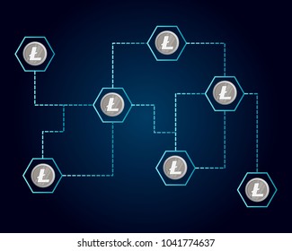 Blockchain litecoin technology on dark background